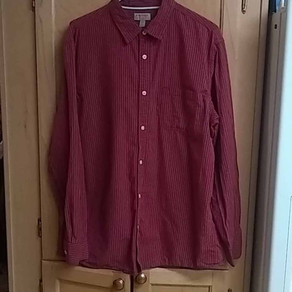 Men's large red with white stripe dress shirt.